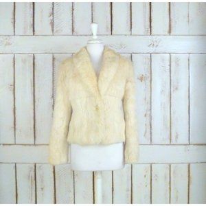 Vintage cropped rabbit fur jacket/off white/ivory/beige fur coat/bridal/wedding